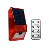 Solar Stroboskoplicht mit Bewegungsmelder Solar Alarm Licht mit Fernbedienung 129db Sound Sicherheit Sirene Licht 6 Modi IR Blinken IP55 Wasserdicht