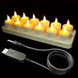 SoulBay Wiederaufladbare LED Kerzen, 12 Stück Flackernde Flammenloses Teelichter kerzen mit Ladestation und USB-Kabel Warmes Gelb für Zuhause Halloween Tisch ...