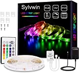 sylvwin LED Streifen 5m RGB, LED Strip Lichterkette mit Fernbedienung,LED Stripes Lichtband Selbstklebend mit 16 Farbwechsel,4 Modi für Zuhause,Schlafzimmer,TV,Schrankdeko, Party,SMD ...