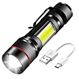 Taschenlampe, USB Aufladbar Akku Klein LED Taschenlampen Zoombar Handleuchte und COB, Batteriebetrieben Taktische Taschenlampe Extrem Hell mit Magnet und Clip ...