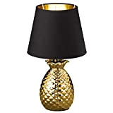 Textil Nacht Tisch Lampe Fernbedienung SCHWARZ GOLD Ananas Keramik Leuchte dimmbar im Set inkl. RGB LED Leuchtmittel