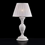 Tischleuchte Shabby Chic, große Lampe aus Holz, weiß, Abat Jour aus Holz mit Lampenschirm bon-32