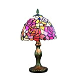 Tokira Tiffany Stil Rote Rose Tischlampe, 8 Zoll Europäischen Art Deco Glasmalerei Nachtlicht, Nachttischlampe Schlafzimmer im Wohnzimmer, Kostenlose LED-Lampe