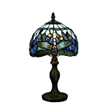 Tokira Vintage Tiffany Tischlampen Blau Libelle 8 Zoll, Tiffany Tischlampe Antik Original, Glasmalerei Lampen Schlafzimmer Nacht Lampenschirme Wohnzimmer