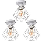 TOKIUS Deckenlampe, 16CM Vintage Deckenleuchte im Industrial Design Retro E27 Lampe aus Eisen Käfig Pendelleuchte Weiß (3 Stücke)