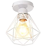 TOKIUS Deckenlampe, 16CM Vintage Deckenleuchte im Industrial Design Retro E27 Lampe aus Eisen Käfig Pendelleuchte Weiß (1 Stück)