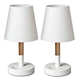 tomons 2er Set LED Nachttischlampe aus Holz, LED Tischlampe Tischleuchte mit Stoffschirm für Schlafzimmer, Wohnzimmer, Arbeitszimmer, Beistelltisch – Weiß