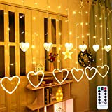 Vegena 138 LED Lichtervorhang Herzen Lichterkette Fensterbeleuchtung Innen mit 8 Blinkenden Modi Lichterkettenvorhang für Valentinstag Dekorationen Hochzeit Weihnachten Warmweiß