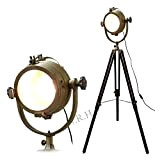 Vintage Antik Messing Spotlight Stehlampe Nautical Modern mit braunem Stativ