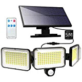 Woolmug Solarlampen für Außen mit Bewegungsmelder, 224 LED Solarleuchte IP65 Wasserdichte Solar Wandleuchte mit Fernbedienung, 5M Kabel, 3 Modi, 270° ...