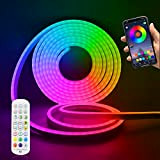 Xunata 12V RGB Neon LED Streifen, Bunt Wasserdicht Diffusion Silikon Neon Flex LED Lichtband Schlauch, Smart App Control, Musiksync, mit ...