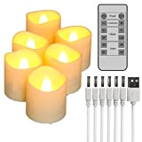 Ymenow Wiederaufladbare LED Kerzen mit Timerfunktion, 6 Stück Elektrische Aufladbar LED Teelichter Flackernd Kerzen mit Fernbedienung Timer für Zuhause Zimmer ...