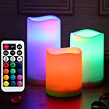 yucanucax Flammenloses LED-Kerzenlicht mit Fernbedienung, für den Innen- und Außenbereich, farbwechselnde Kunststoff-Kerzen, 3 Stück, 3 AAA-Batterien…