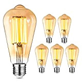 YUNLIGHTS Vintage Edison Glühbirne E27 LED, 6PCS 8W LED E27 Dimmbar Glühbirne Vintage 1000LM 2400K Retro E27 Glühbirne Warmweiß (ersetzt ...